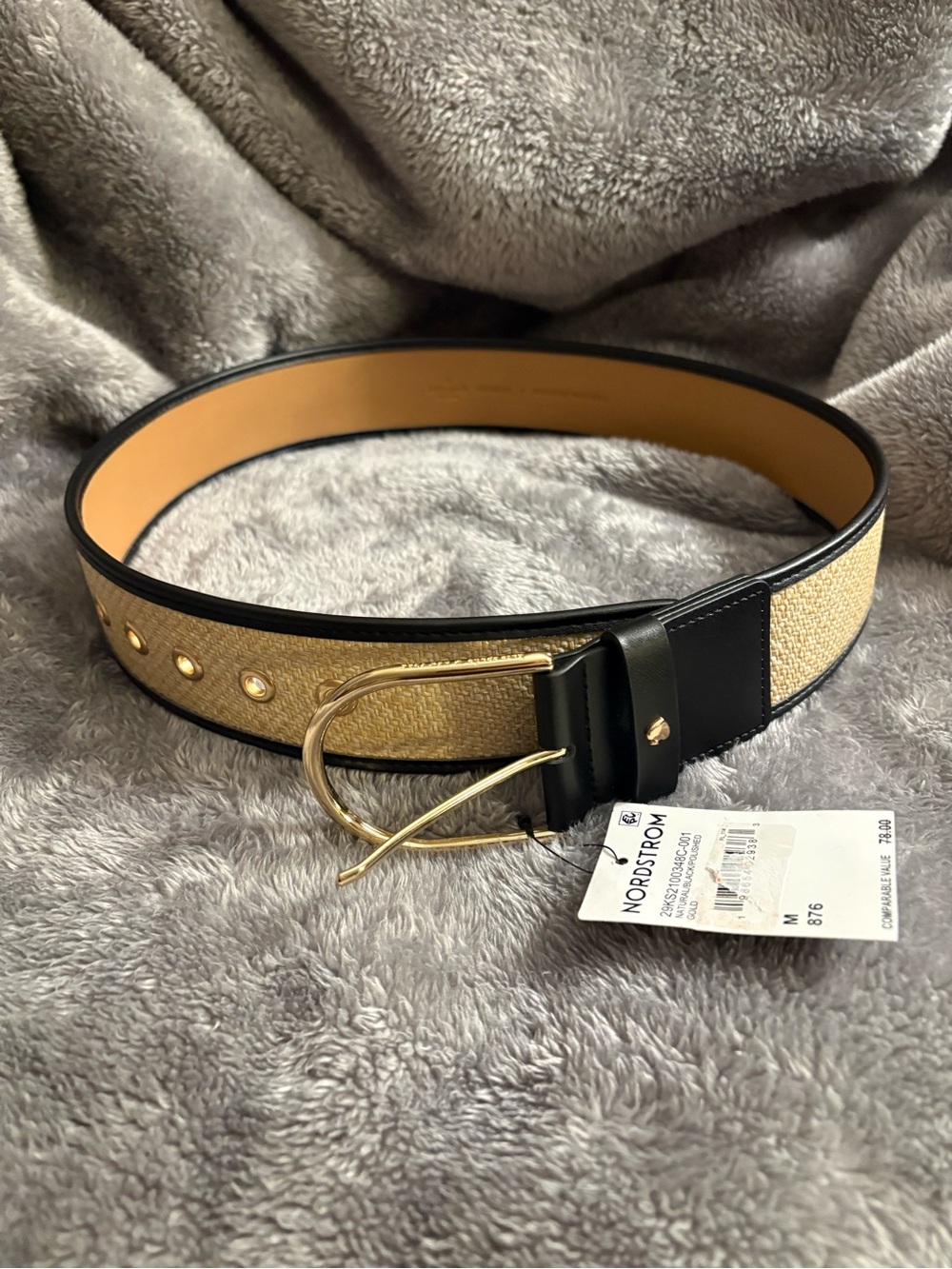 Kate Spade Tan Woven Belt with black edge  and Gold Buckle NWT